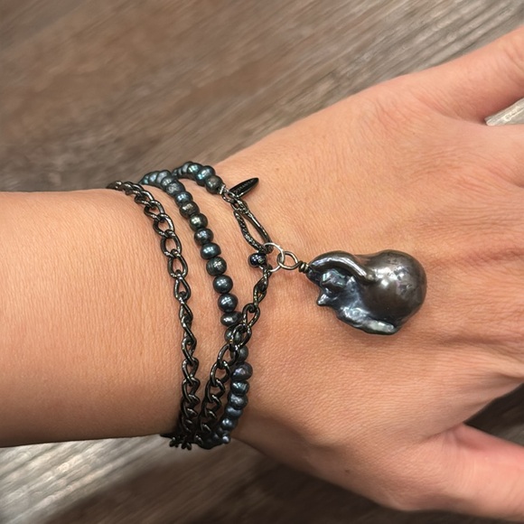 🧋Verameat black pearl and chain necklace adjustable with black baroque pearl - Picture 10 of 11